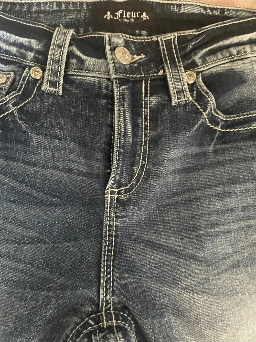 Fleur. Miss Me Embellished Blue Denim Jeans Rhinestone,Sequin Cross Designed Y2K